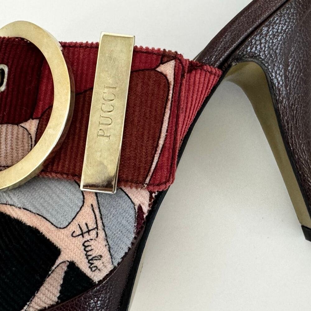 Emilio Pucci Firenze Multicolor Corduroy Platform Heeled Mules Shoes 36 (US 6) - Picture 12 of 15